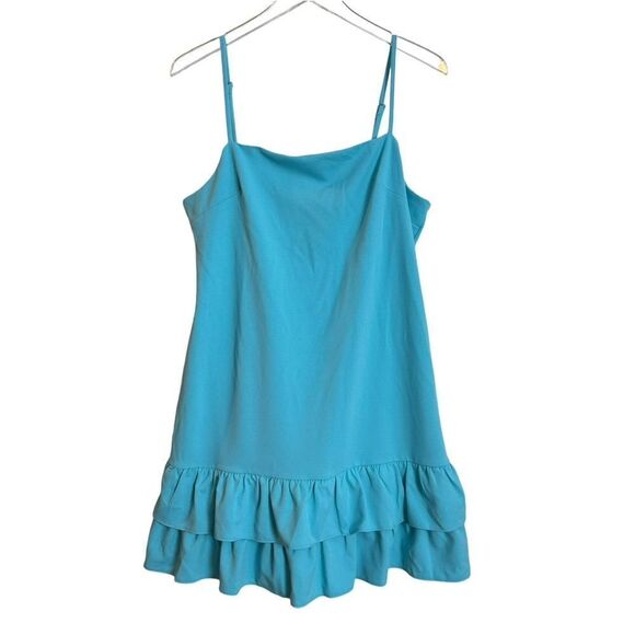NEW BCBGeneration Tiered Ruffle Hem Mini Square Neck Dress Aqua Sky Size 14 - Picture 10 of 10